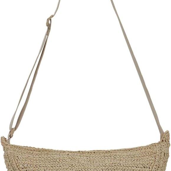 Lightweight Straw Crescent Beach Bag - Elegant Raffia Shoulder Purse for Women - Picture 1 of 6